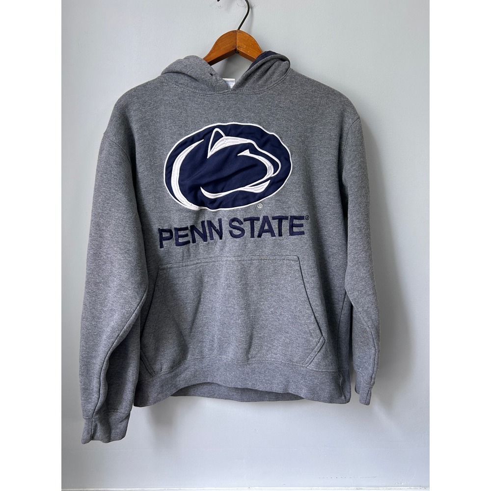 Penn State Nittany Lions Hoodie Gray Navy Blue Tackle Twill Sweatshirt Small